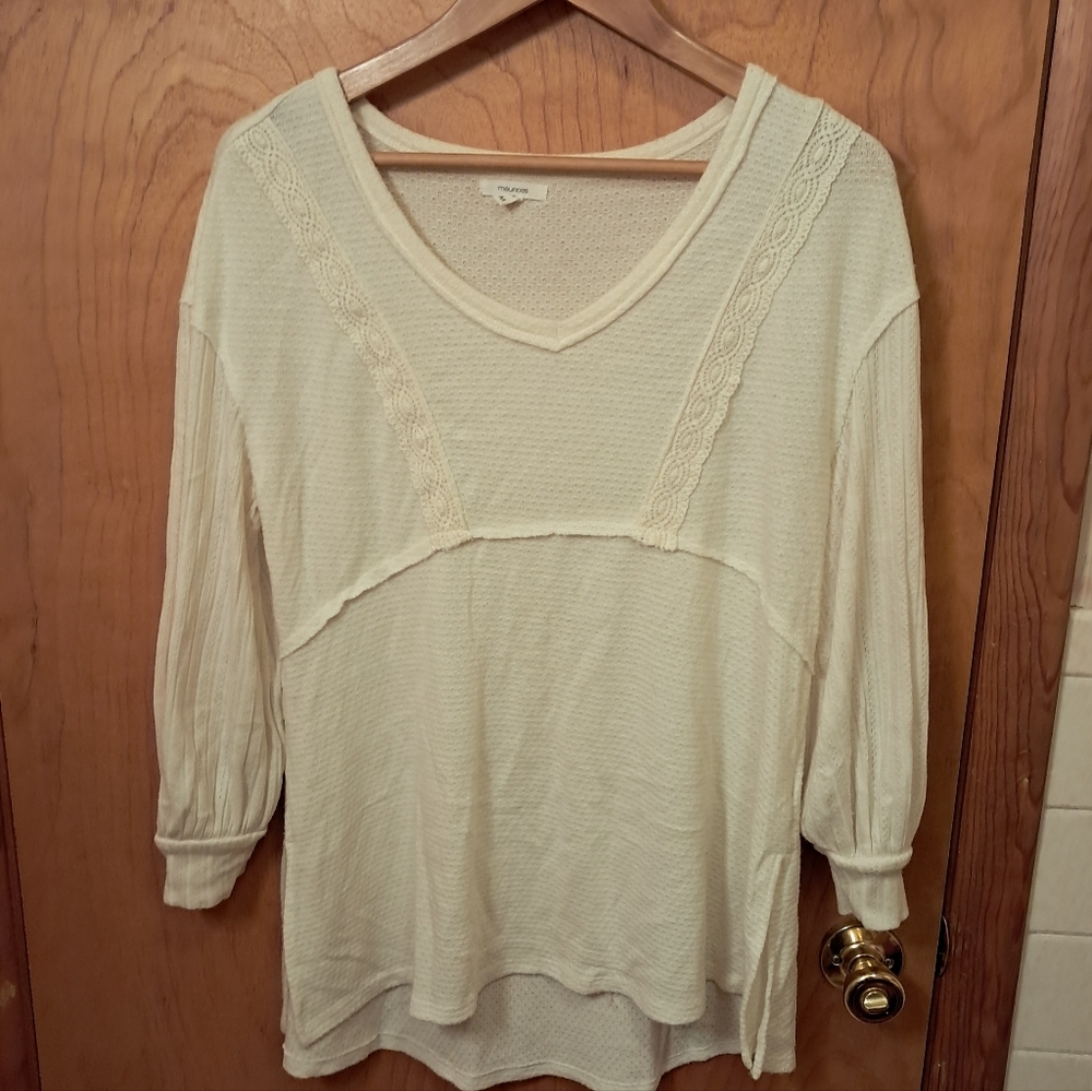 Maurices Ivory Textured Long Sleeve Top